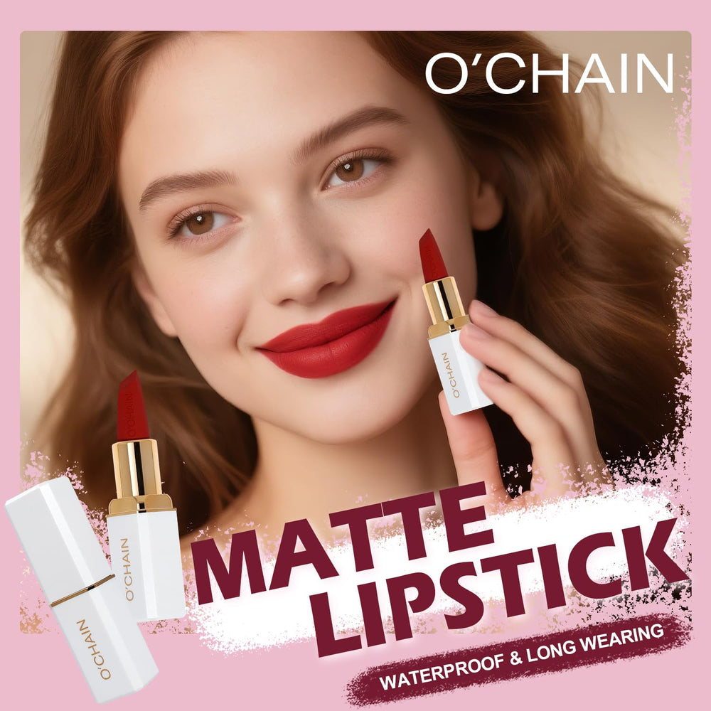 O'CHAIN Dark Red Matte Lipstick packaging in diamond-shaped tube