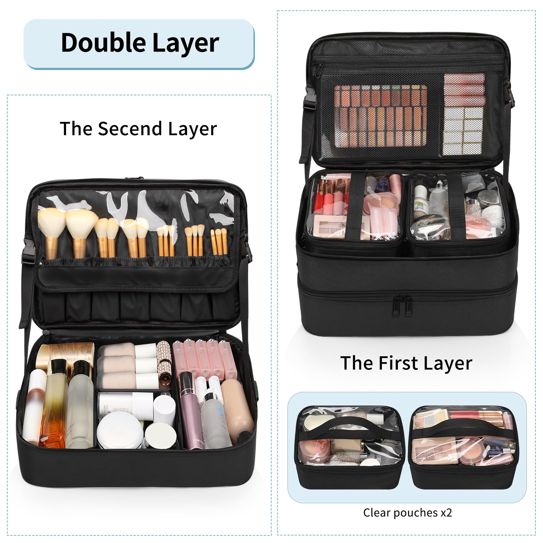 OCHEAL dual-case system with upper makeup box and bottom train case