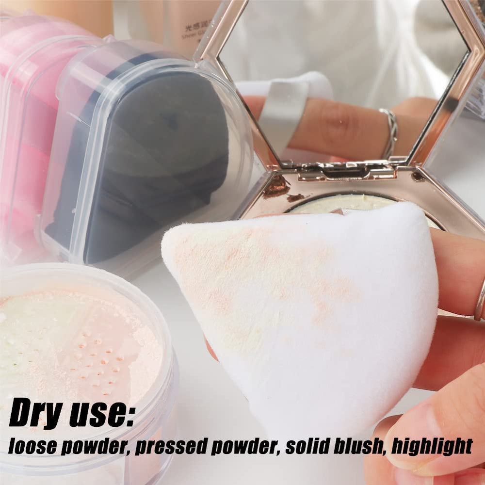 Ocim triangle puff works wet or dry for versatile powder application.
