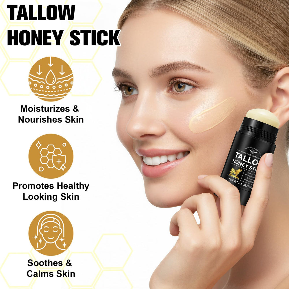 OCNISDNS Beef Tallow Balm Stick infused with raw honey and beeswax for moisture.