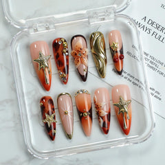 OCOUYVD press-on nails with 3D flower stars and cherry rhinestones for a chic look