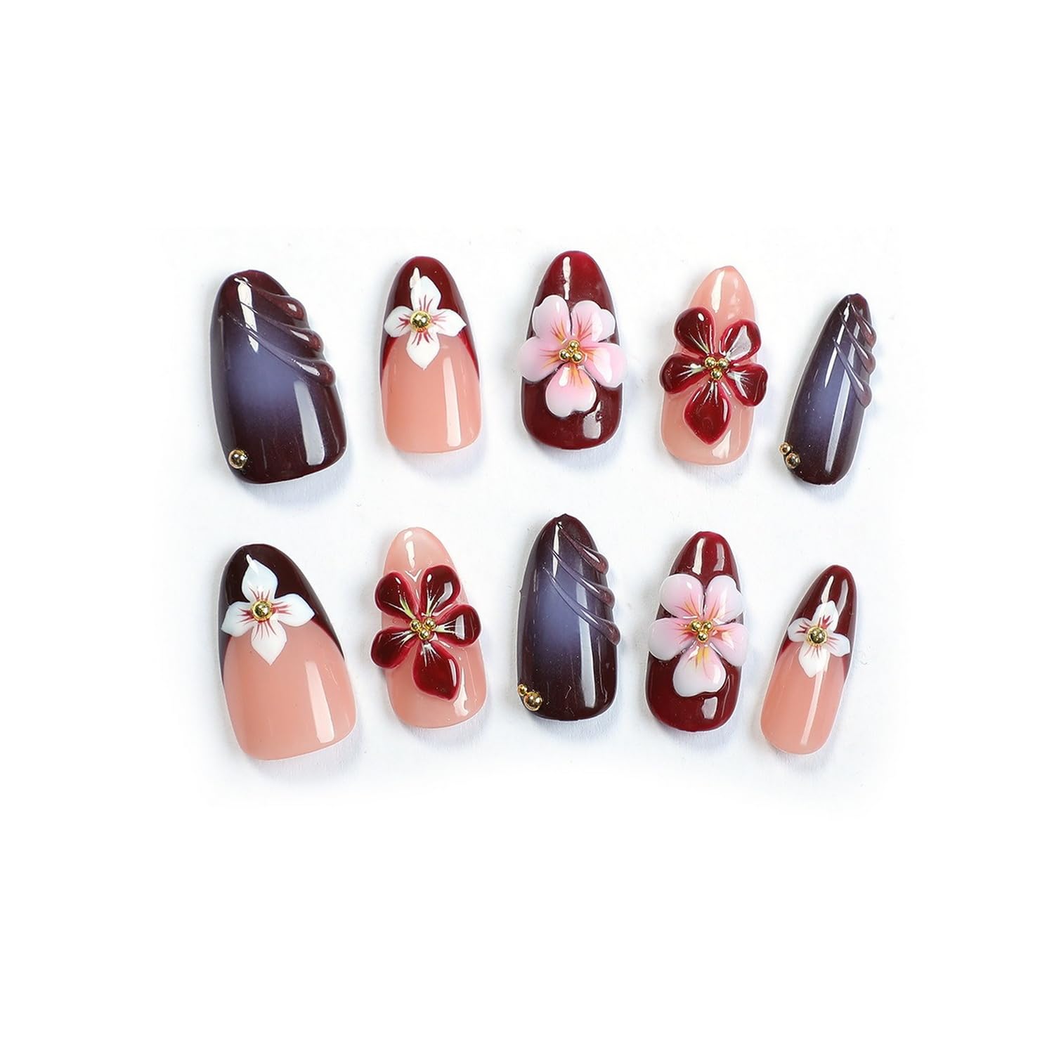 OCOUYVD handmade press-on nails in a compact kit for at-home manicure.