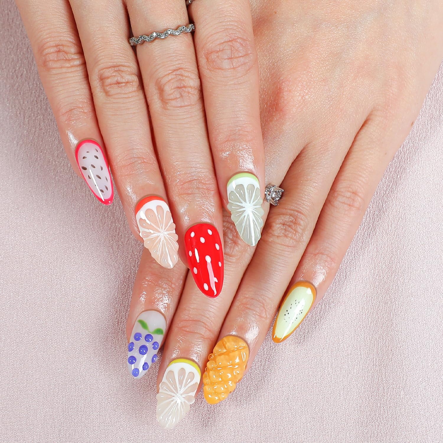 OCOUYVD mango design fruit press on nails adds tropical flair