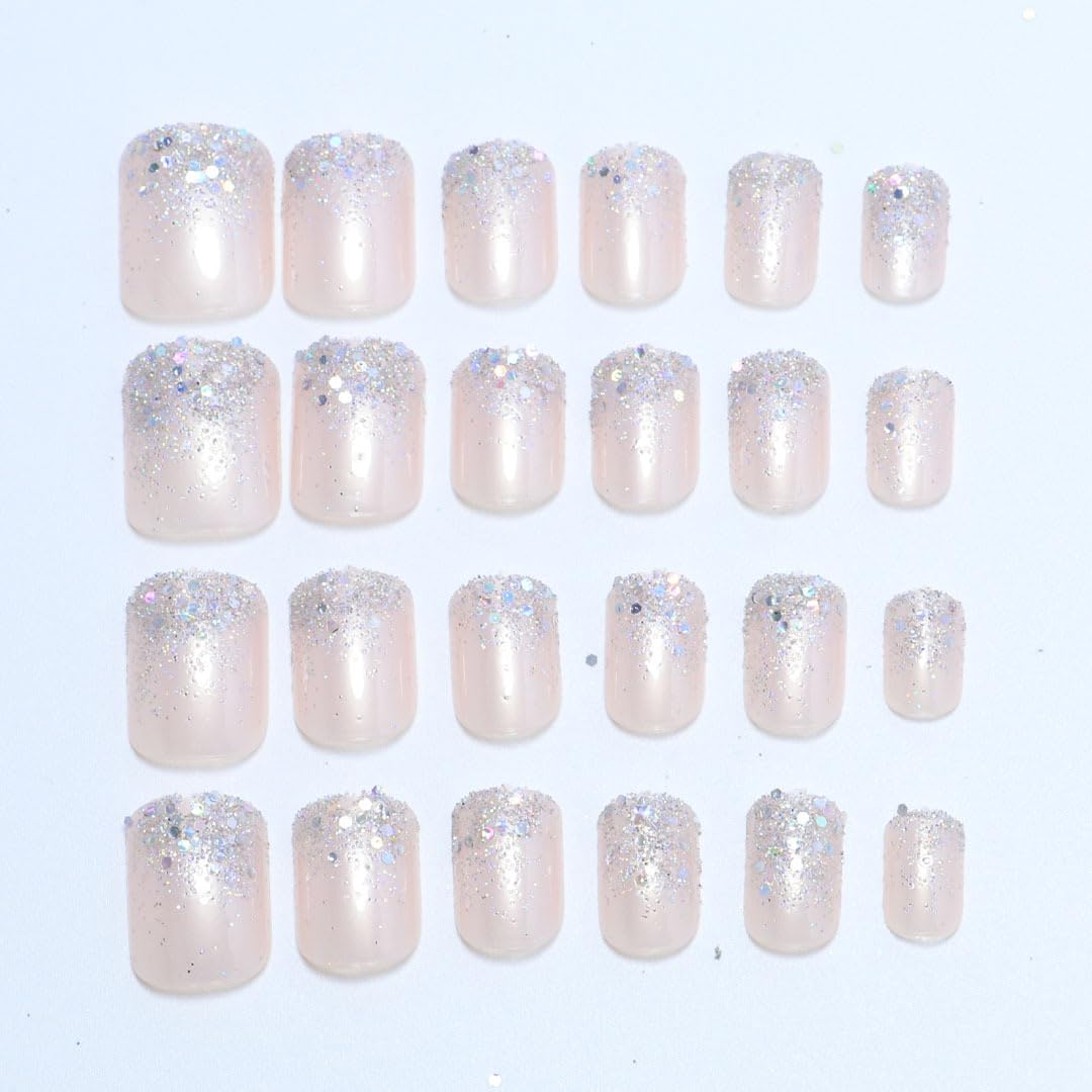 OCOUYVD glitter press-on nails short square with versatile sparkle options