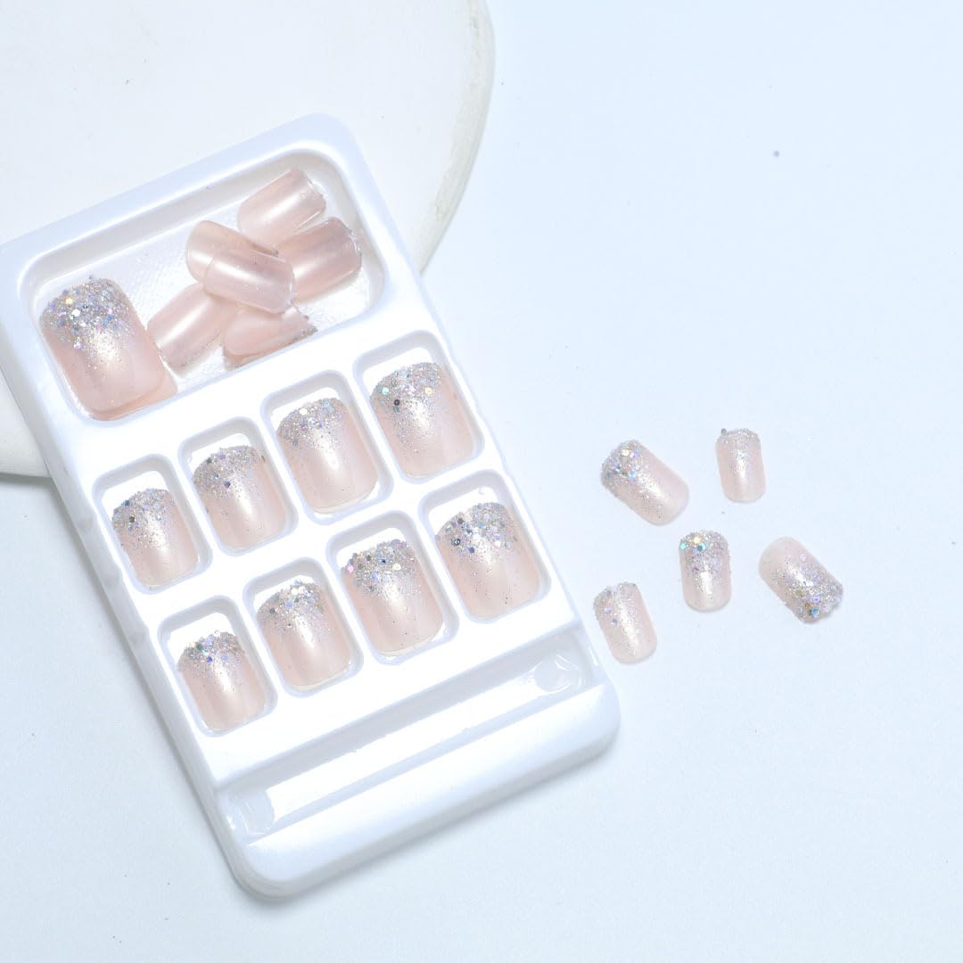 OCOUYVD glitter nails short square ready-to-wear for everyday chic