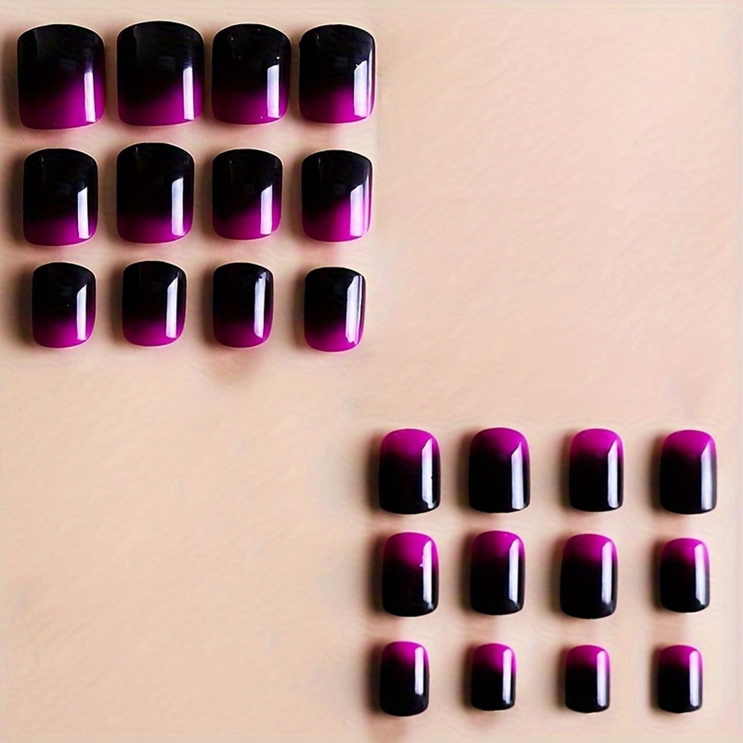 OCOUYVD Glossy gradient nails showcasing purple to black hues for a bold, modern look
