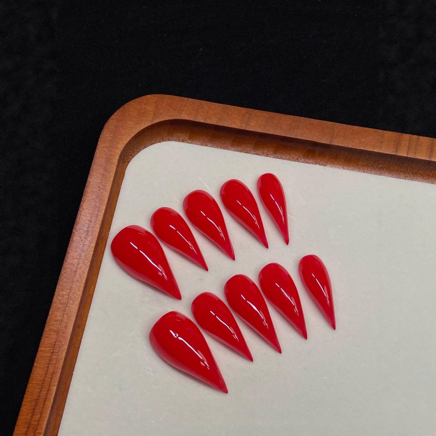 OCOUYVD handmade press-on nails with red glossy long curved stiletto for statement style
