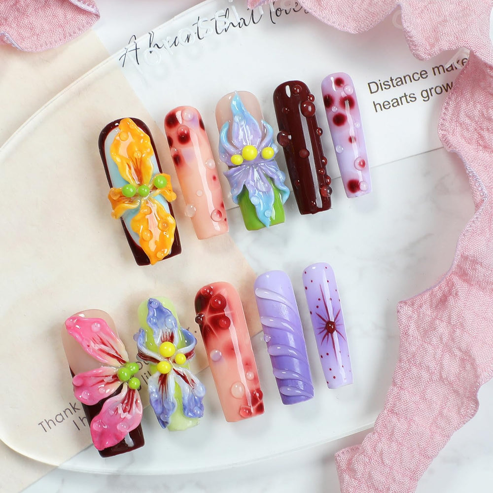 OCOUYVD multi-layer gel nails showcase floral pattern with lasting comfort
