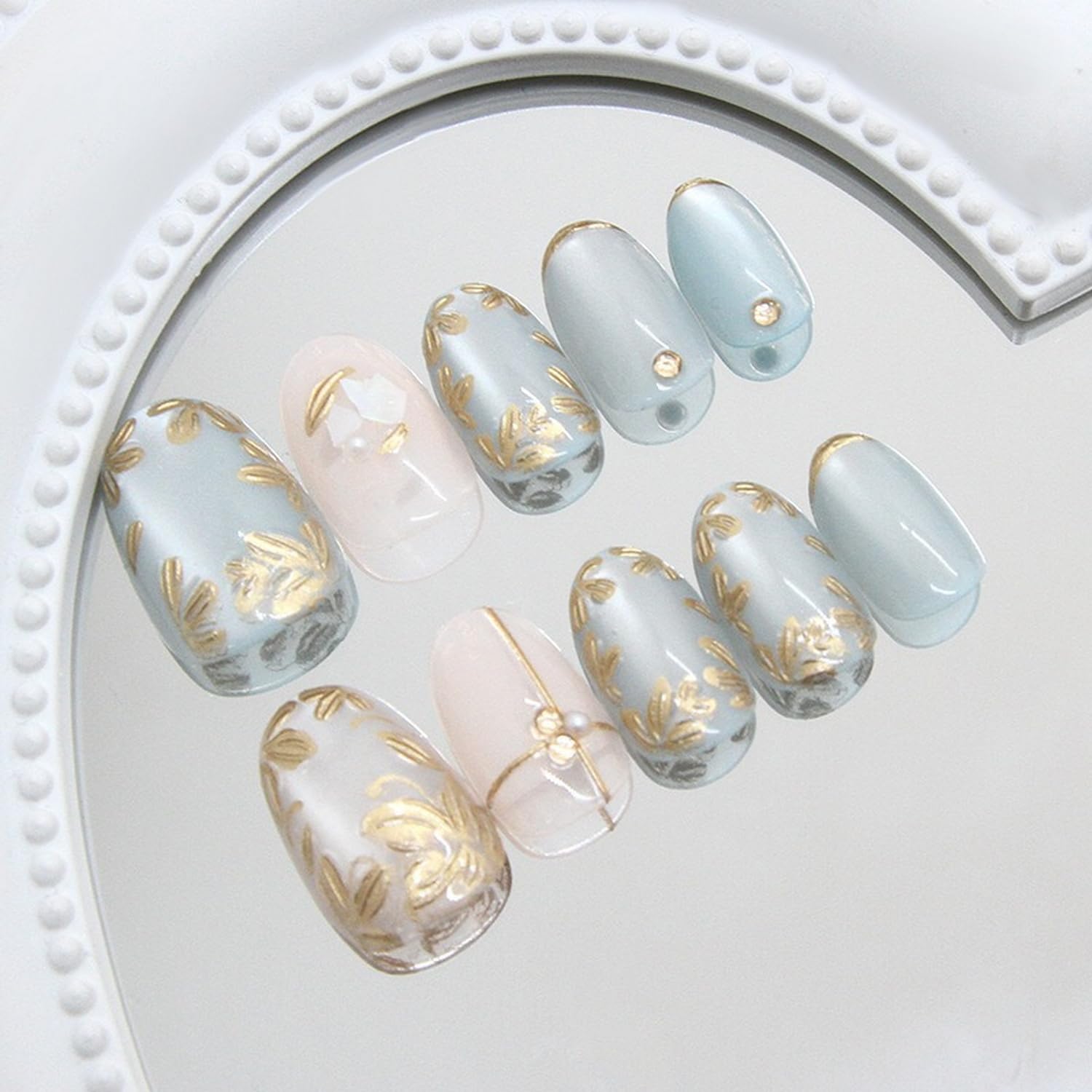 OCOUYVD pearl-embossed full-cover nails with textured, premium feel