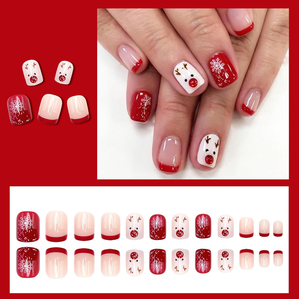 OCOUYVD red French tip nails offer a bold seasonal accent.