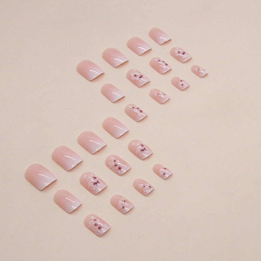 OCOUYVD square nails with delicate floral accents ideal for everyday wear.