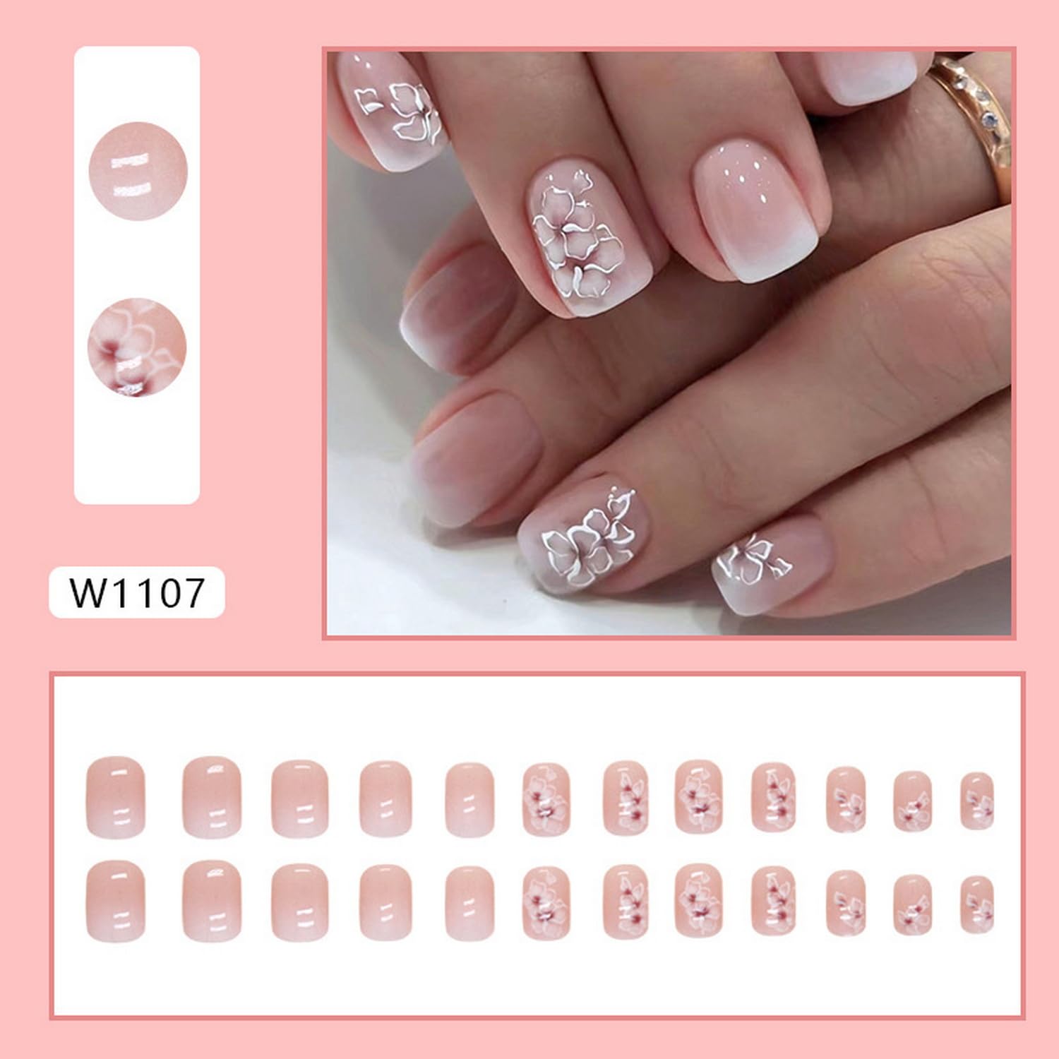 OCOUYVD floral press-on nails ready for quick, salon-like manicure at home.