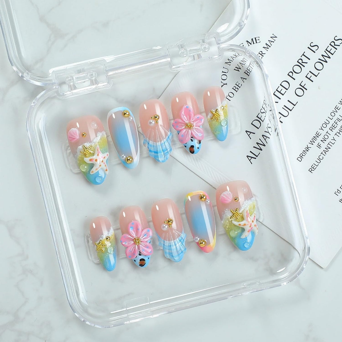 OCOUYVD summer beach 3D seashell nails for quick beach-ready elegance