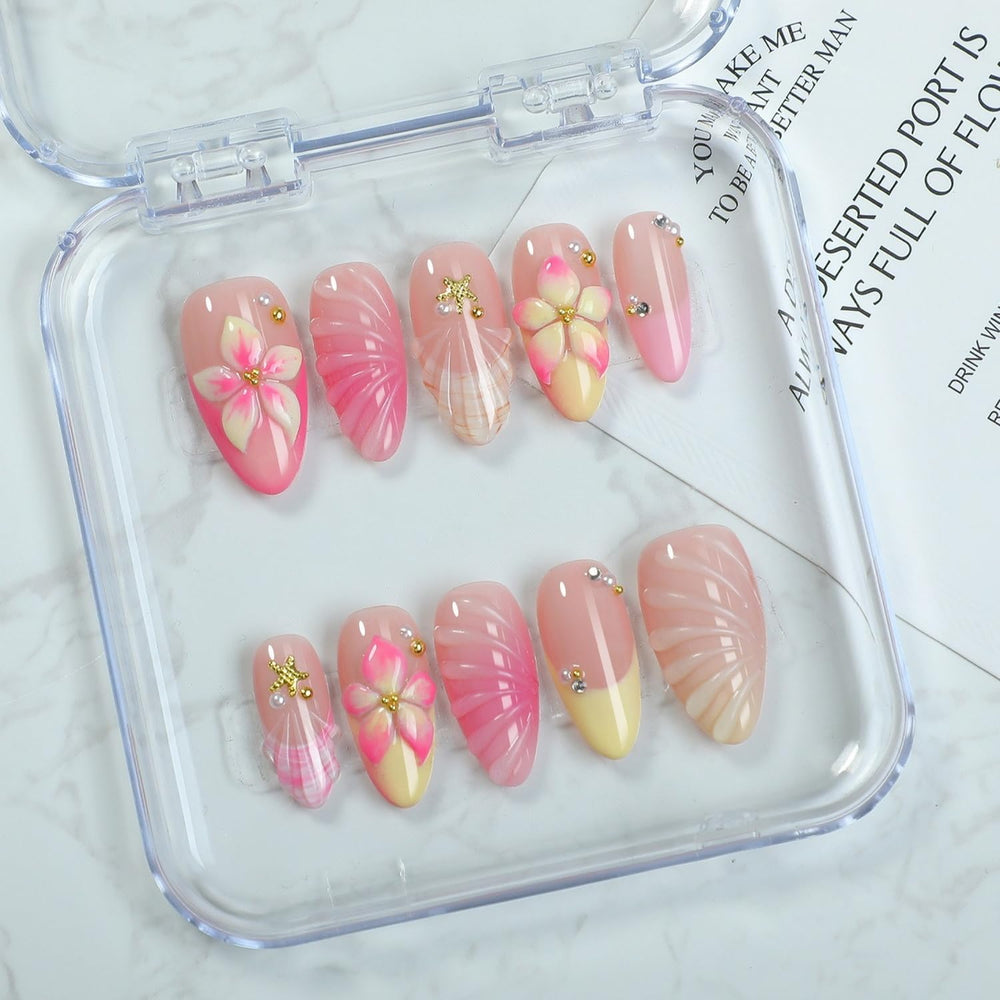 OCOUYVD gradient flower press-on nails for elegant daily wear