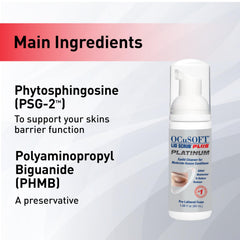 OCuSOFT Lid Scrub Plus Platinum close-up foam texture on eyelids for gentle cleansing