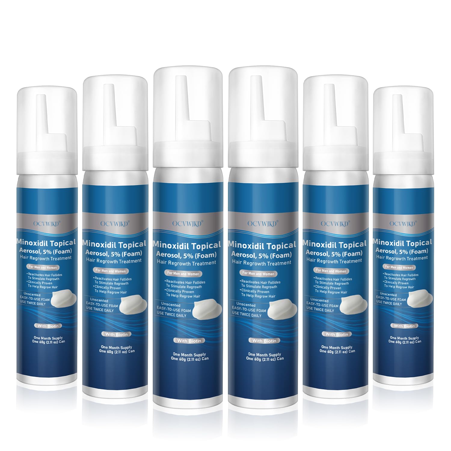 OCVWJKD 5% Minoxidil Foam bottle for easy scalp application and potential fullness.