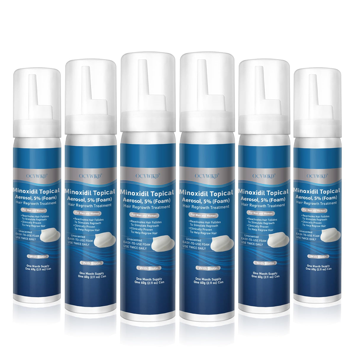 OCVWJKD 5% Minoxidil Foam bottle for easy scalp application and potential fullness.
