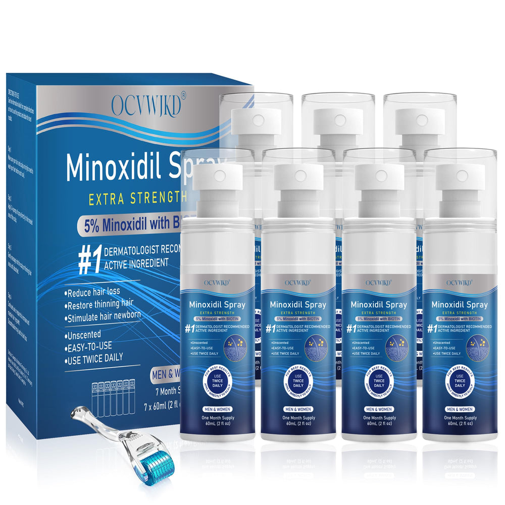OCVWJKD 5% Minoxidil spray bottle for direct scalp application.