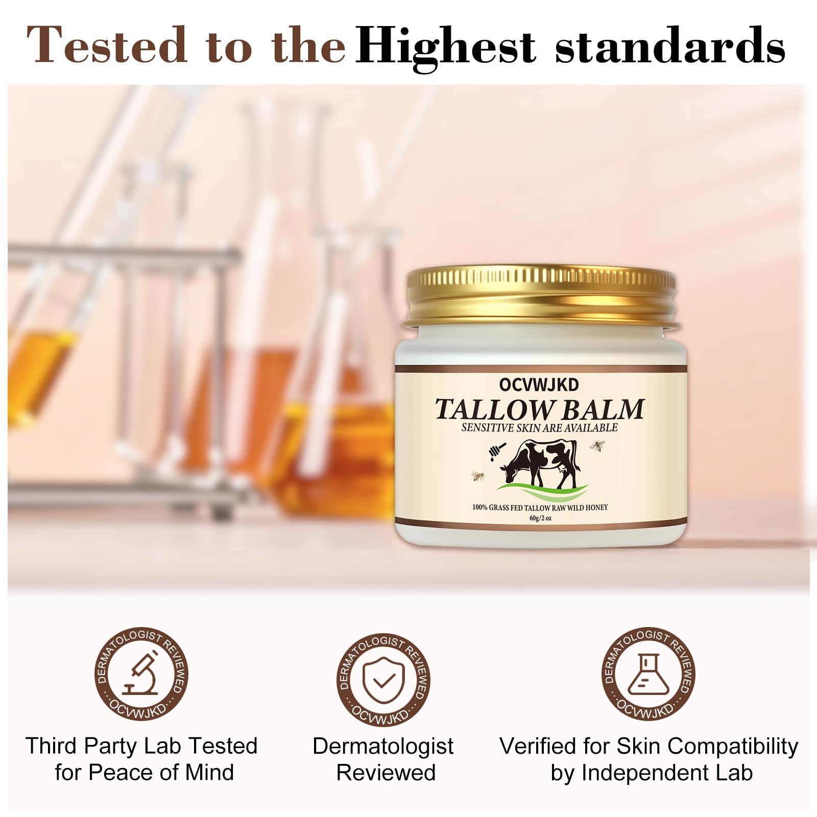 OCVWJKD Beef Tallow & Honey Balm brand logo adds recognizable trust and quality.