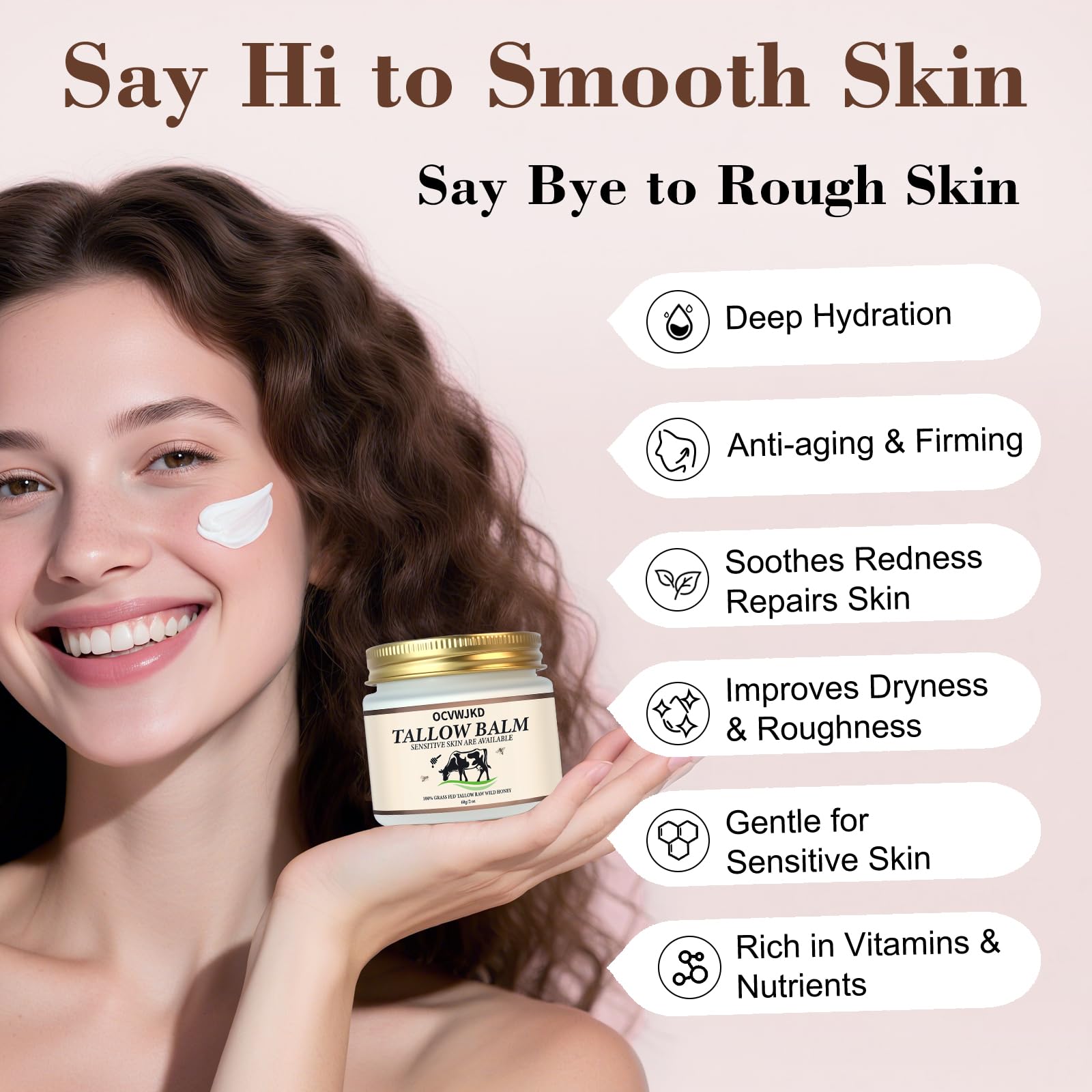 OCVWJKD Beef Tallow & Honey Balm ingredients in glass bowl showcase natural oils and beeswax.