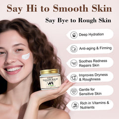OCVWJKD Beef Tallow & Honey Balm ingredients in glass bowl showcase natural oils and beeswax.
