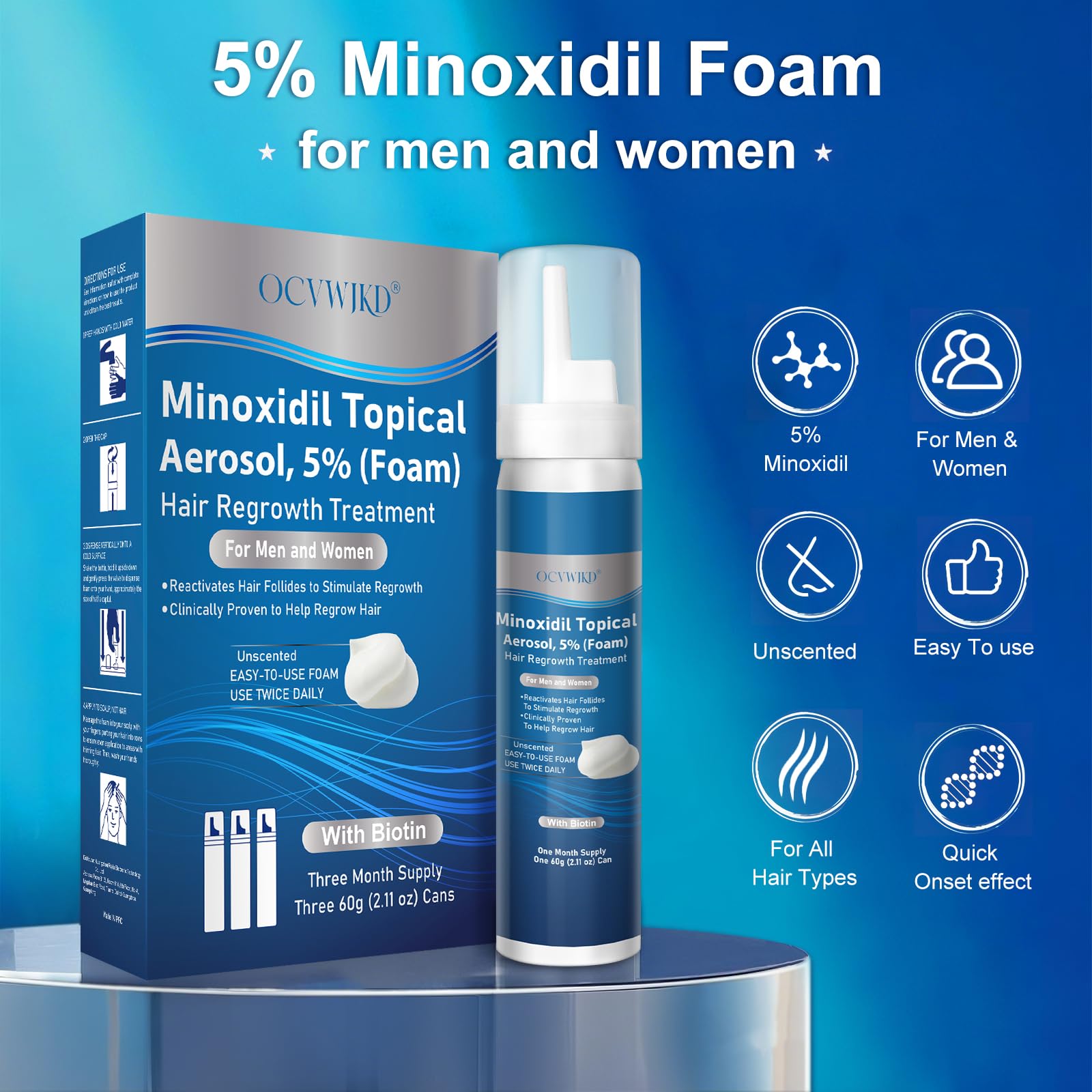 OCVWJKD Unscented foam close-up emphasizes gentle, non-irritating formula.