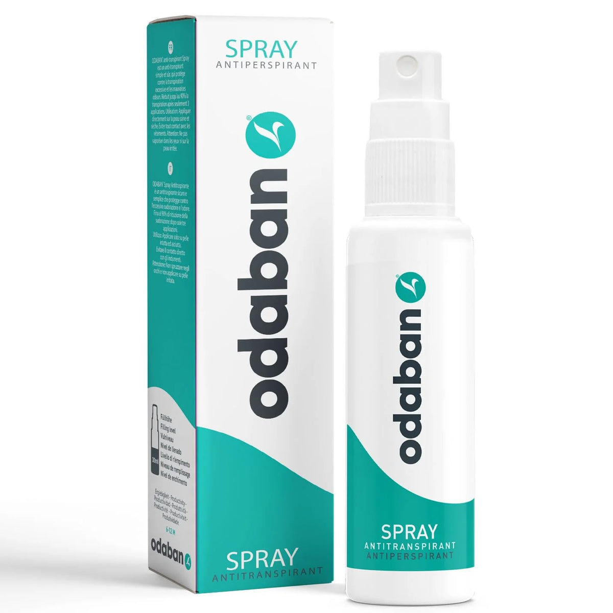 ODABAN Antiperspirant bottle close-up with fragrance-free clinical-strength formula.
