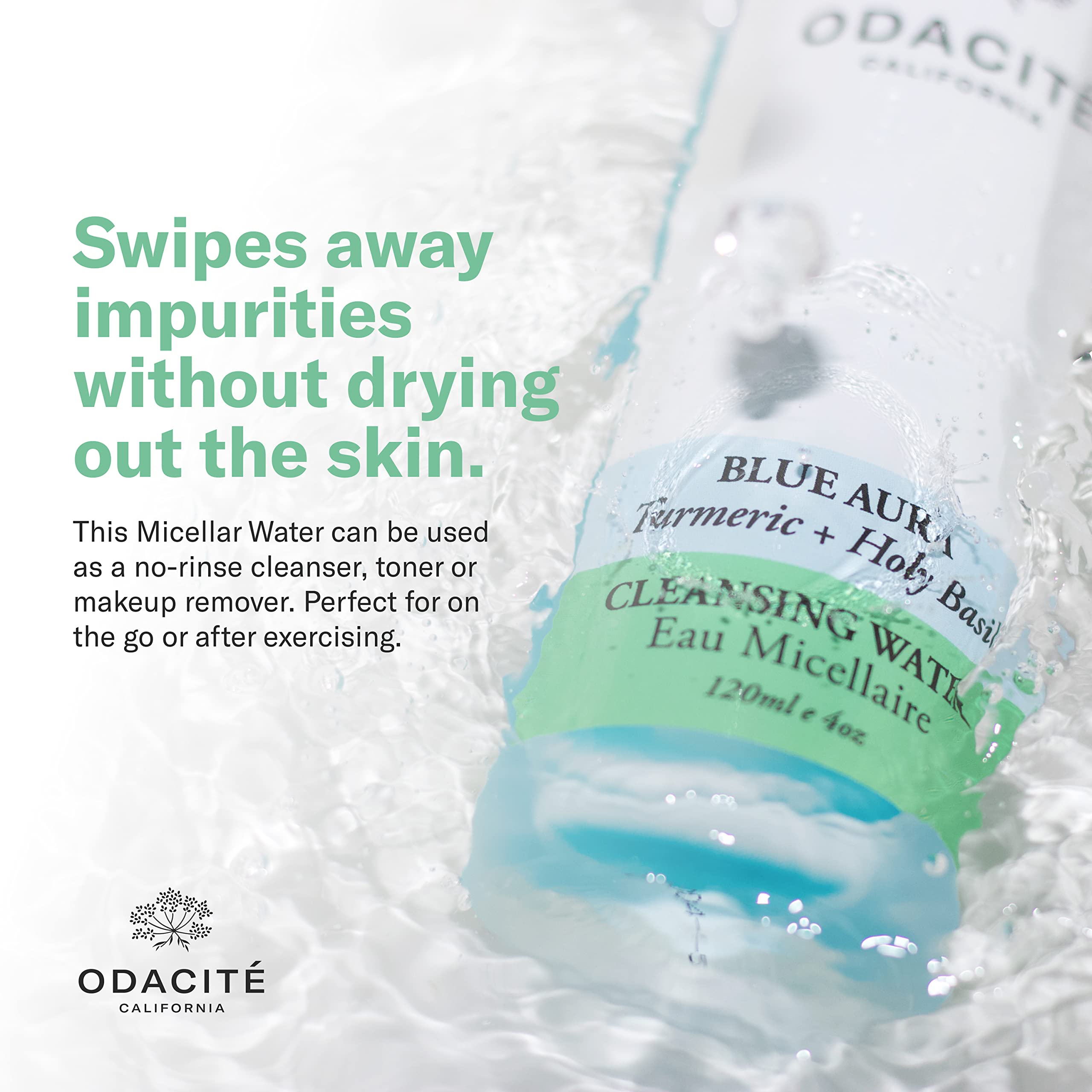 Odacité Blue Aura no-rinse usage with a cotton pad on skin