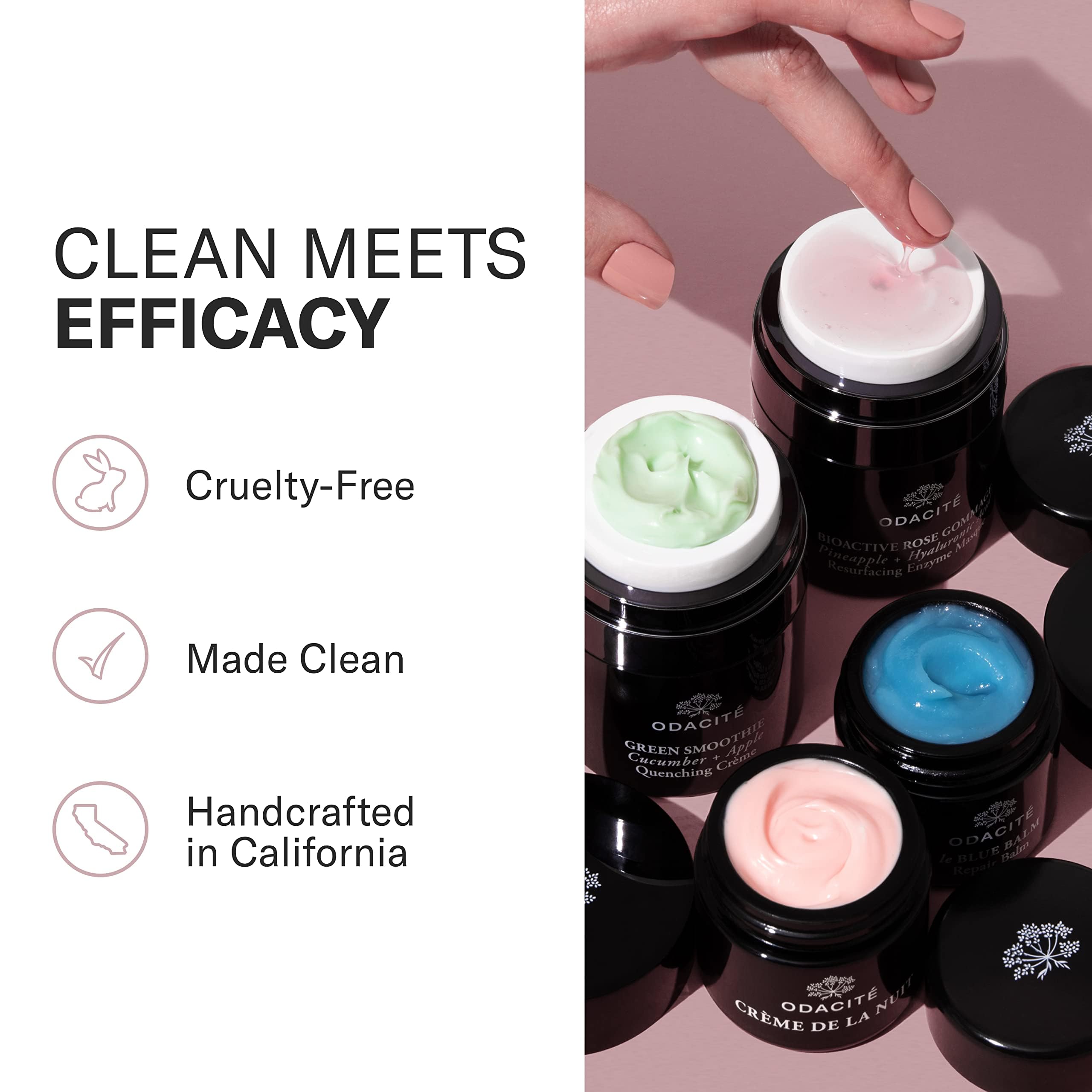 Odacité handcrafted in California bottle supports clean skincare daily use