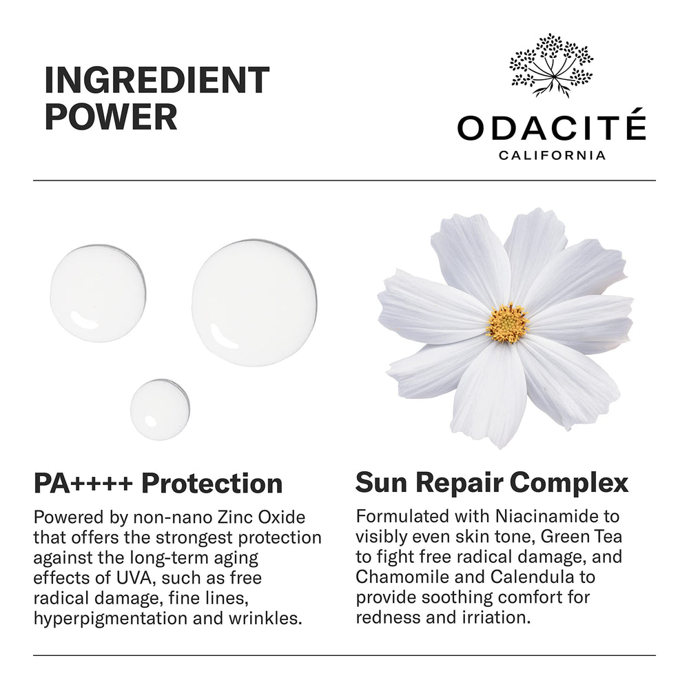 Odacite SPF 50 application demonstrating a sheer, lightweight finish
