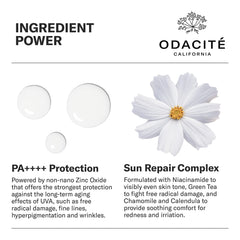Odacite SPF 50 application demonstrating a sheer, lightweight finish