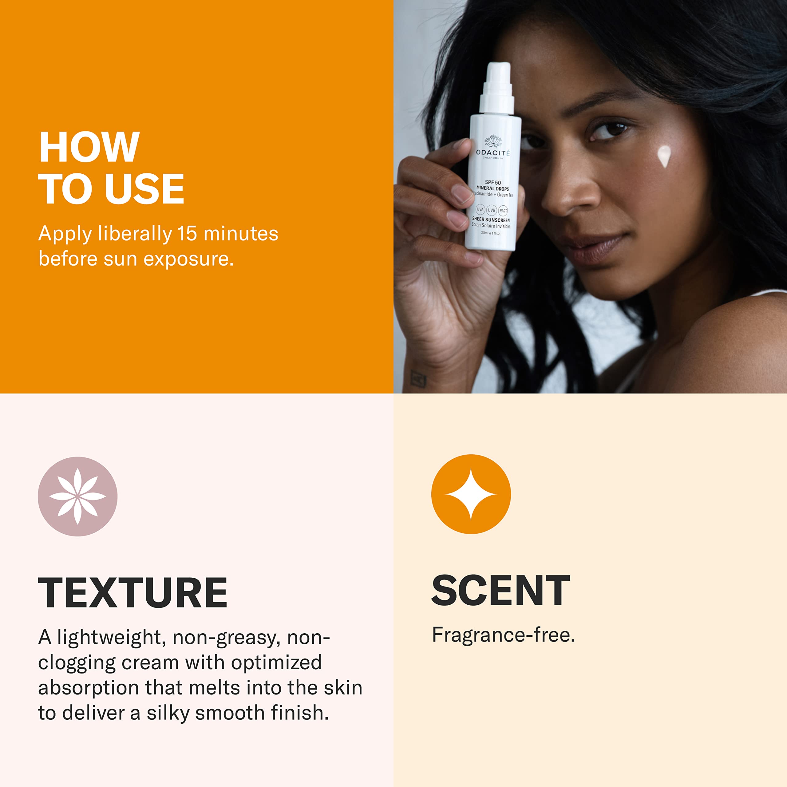 Odacite sunscreen packaging emphasizing clean formula and California craft