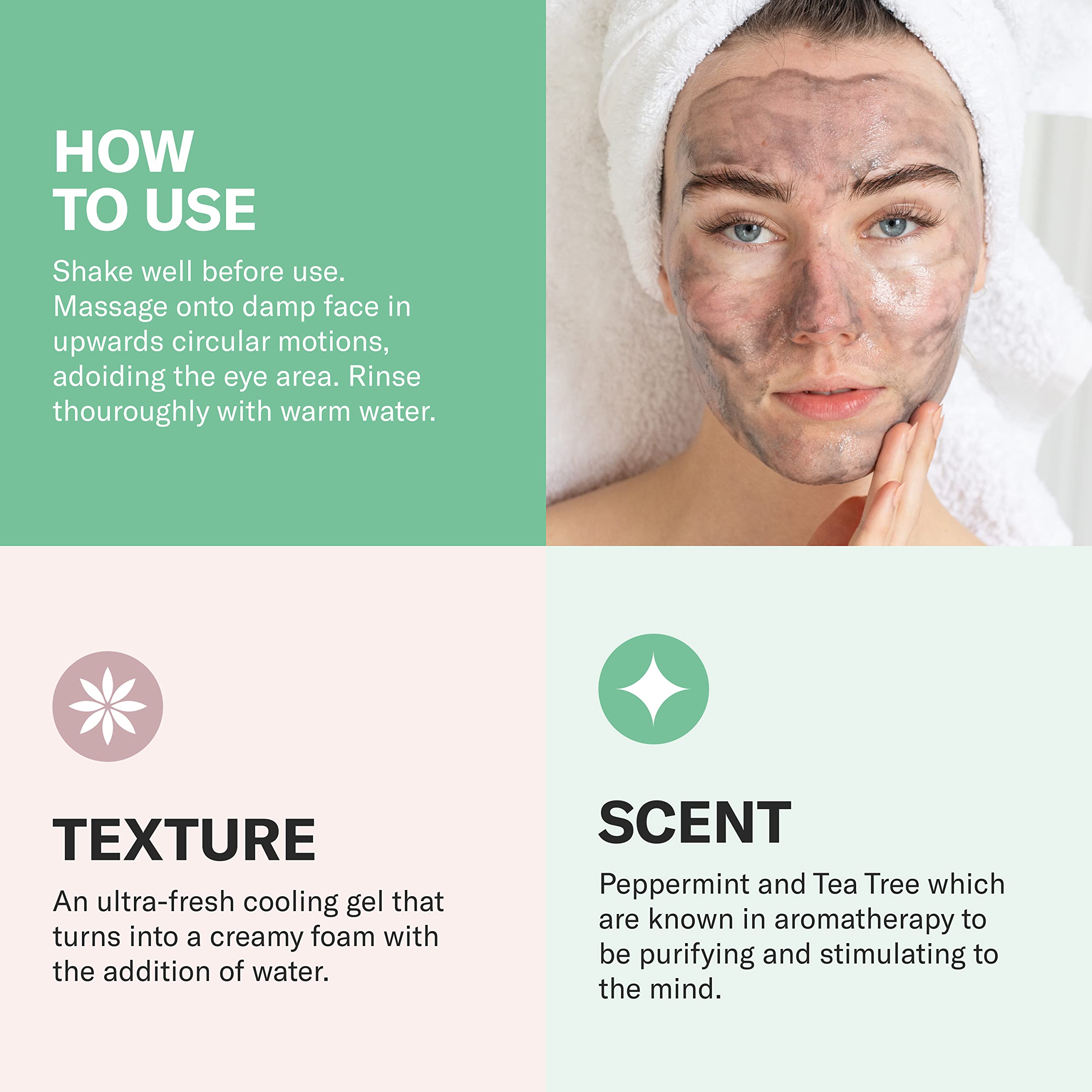 ODACITE tea tree, rosemary, and peppermint refresh and clarify the complexion.