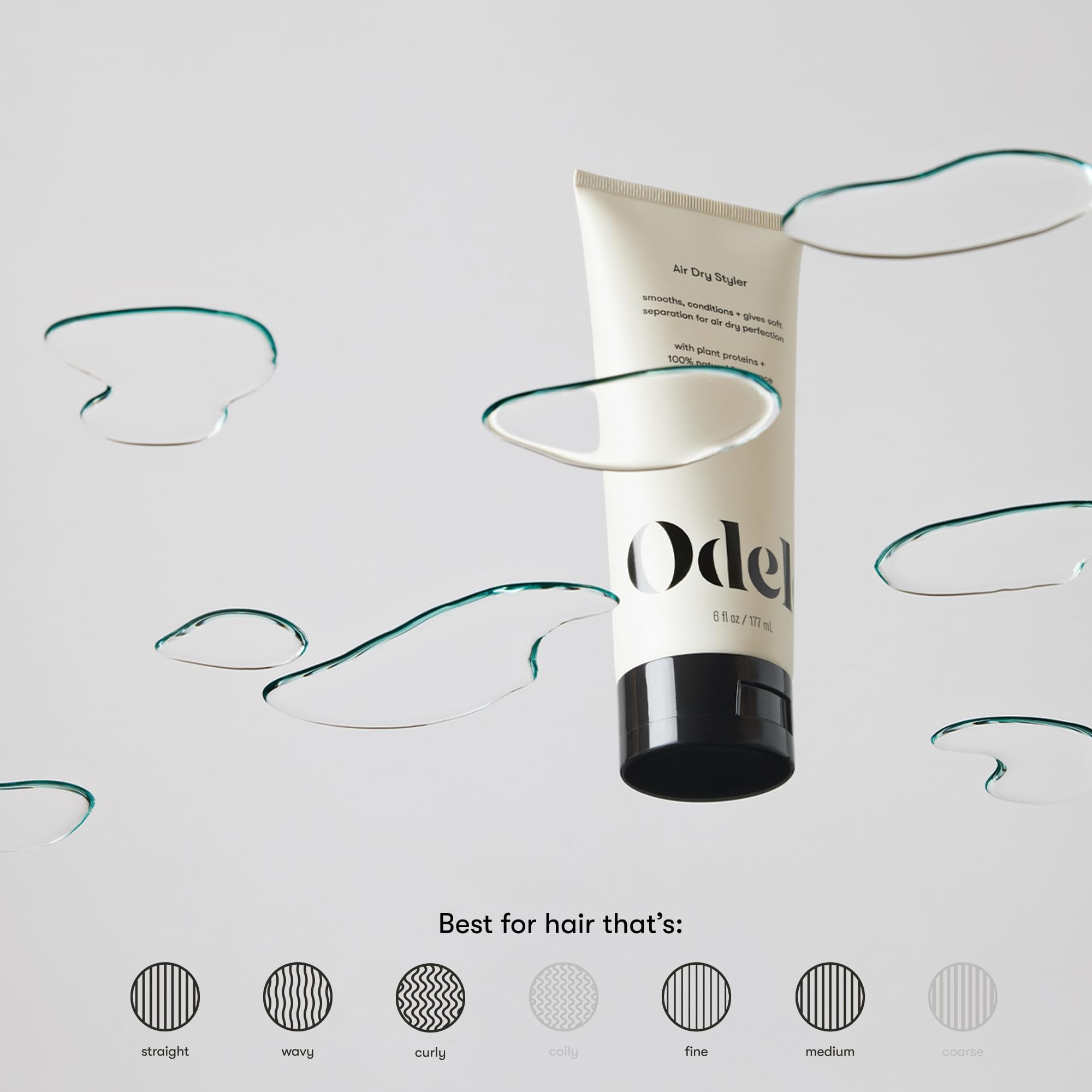 Odele Air Dry Styler gel texture close-up highlights lightweight hold and conditioning.