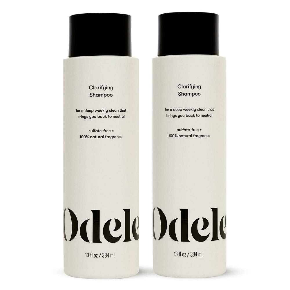 Odele Clarifying Shampoo bottle shown for a gentle weekly deep-cleaning routine.