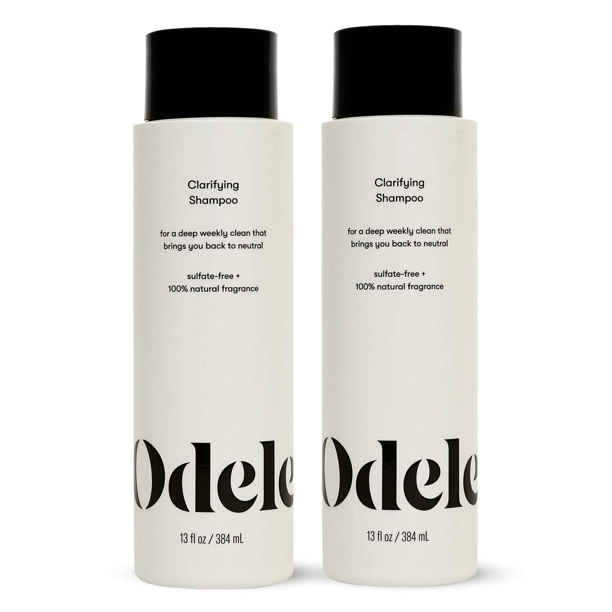 Odele Clarifying Shampoo bottle shown for a gentle weekly deep-cleaning routine.