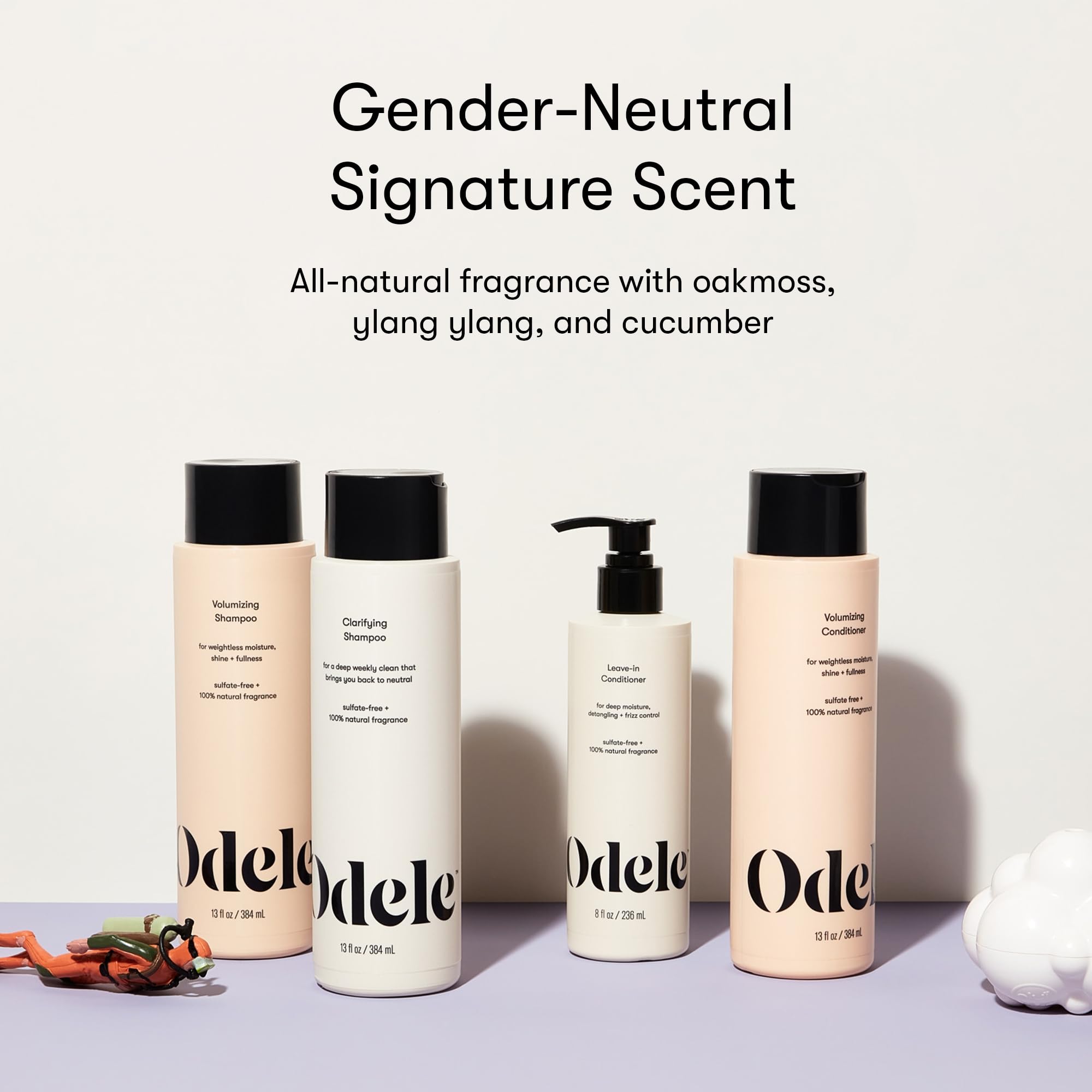 Odele Clarifying Shampoo ingredients glass emphasizes a natural, clean formula.
