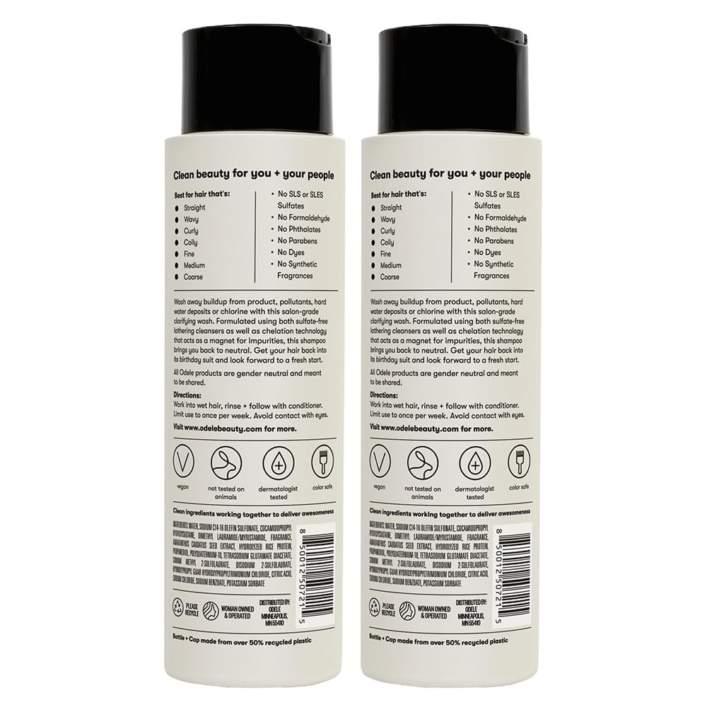 Odele Clarifying Shampoo packaging box communicates brand identity and eco-friendly packaging.
