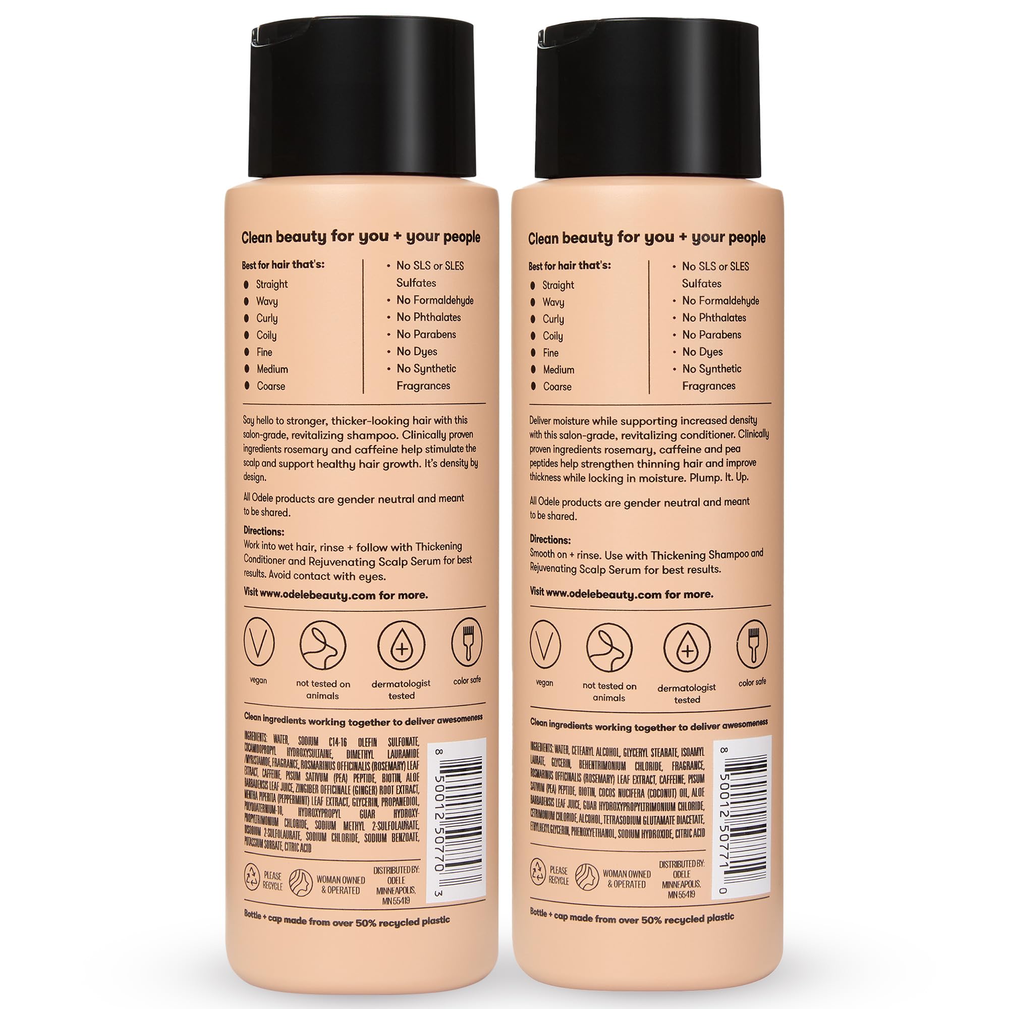 Odele dermatologist-tested icon communicates color-safe, vegan, and cruelty-free credentials