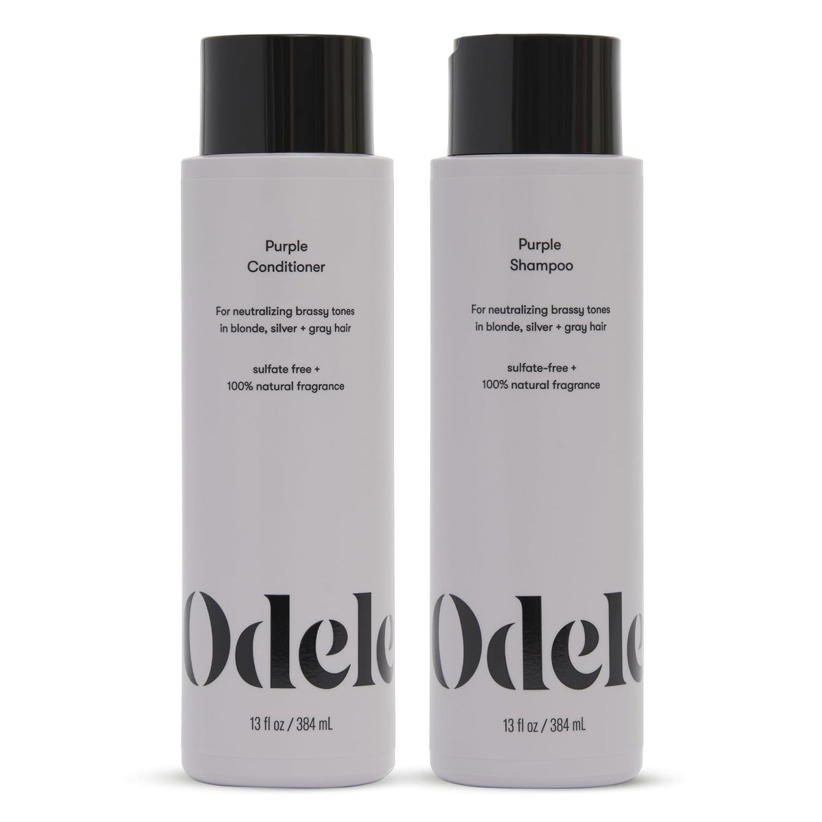 Odele Purple Shampoo bottle neutralizes brass for cooler blonde tones.