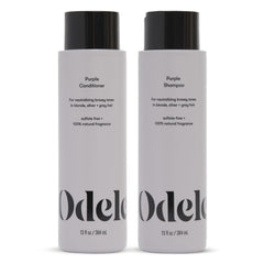 Odele Purple Shampoo bottle neutralizes brass for cooler blonde tones.