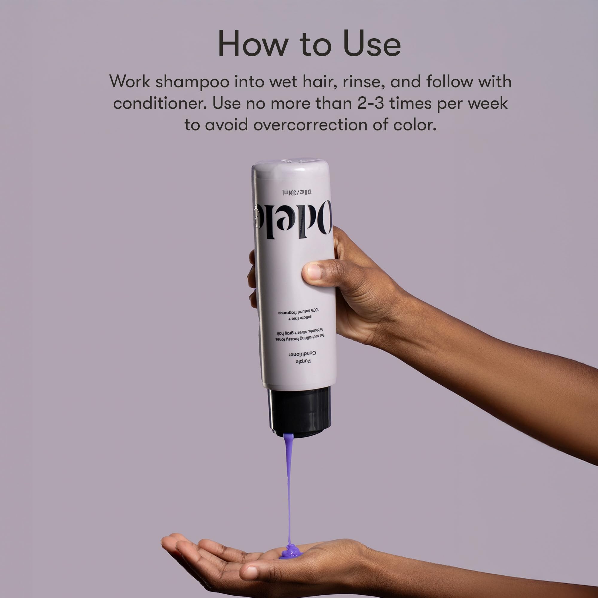 Odele Purple Shampoo on silver hair shows tone refinement and brightness.