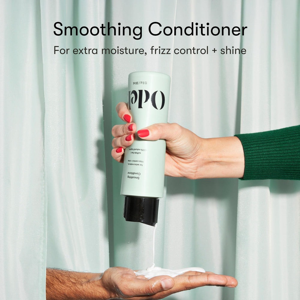 Odele Smoothing Conditioner pump-dispense demonstrates easy, mess-free application.