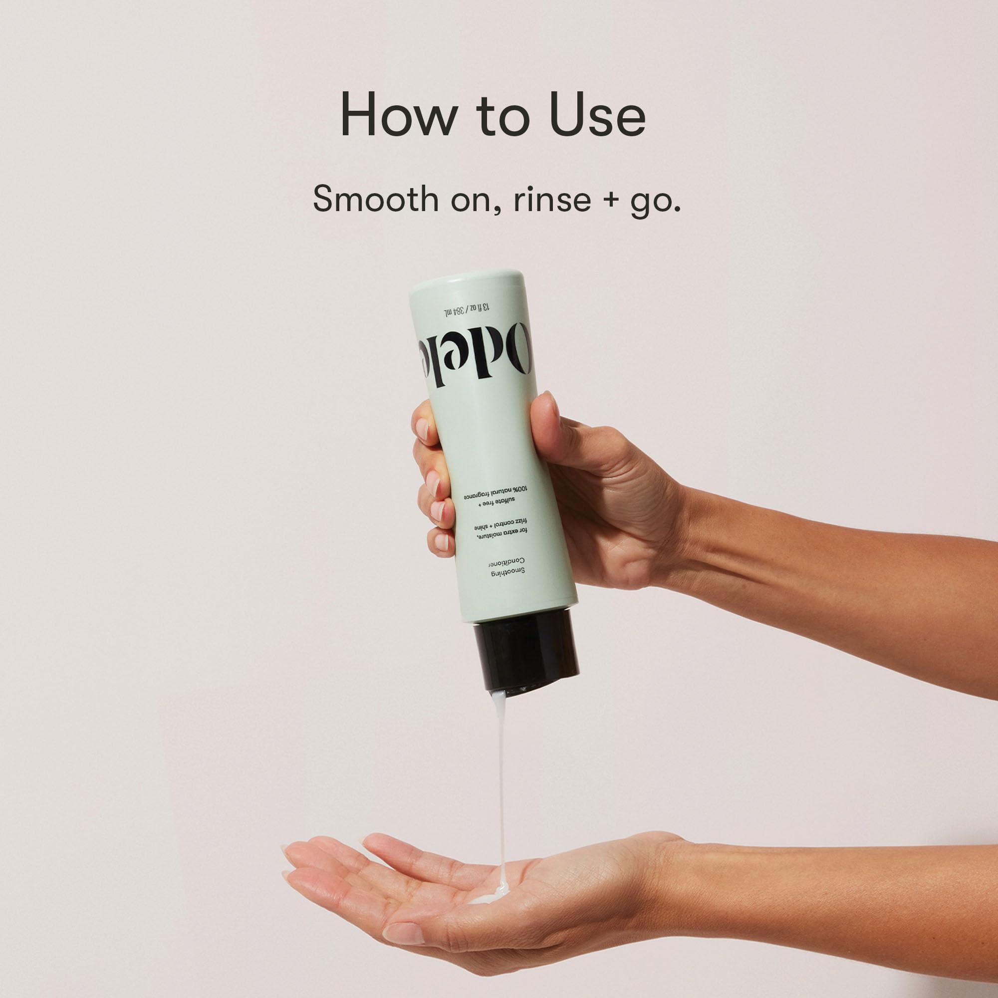 Odele Smoothing Conditioner shine close-up emphasizes reflective, healthy-looking hair.