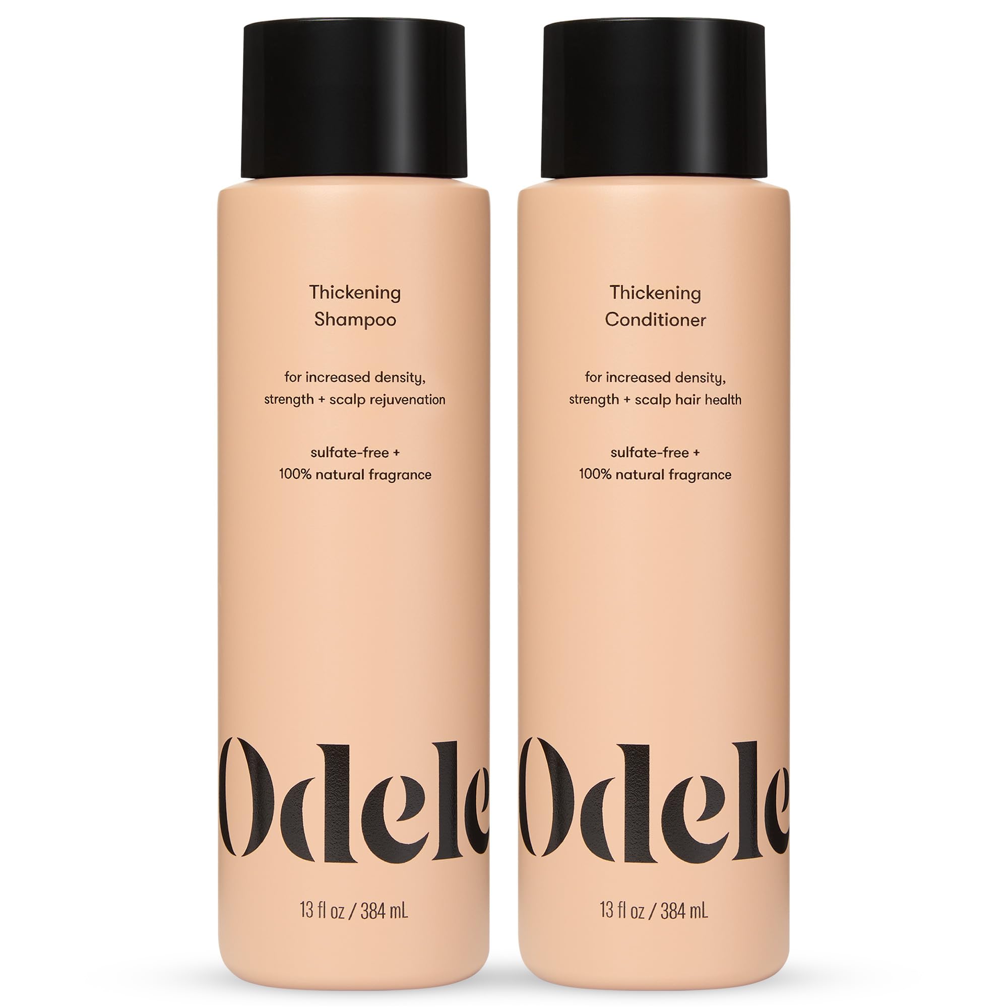 Odele thickening shampoo bottle pour demonstrates easy application for fuller-looking hair