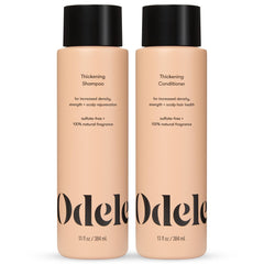Odele thickening shampoo bottle pour demonstrates easy application for fuller-looking hair