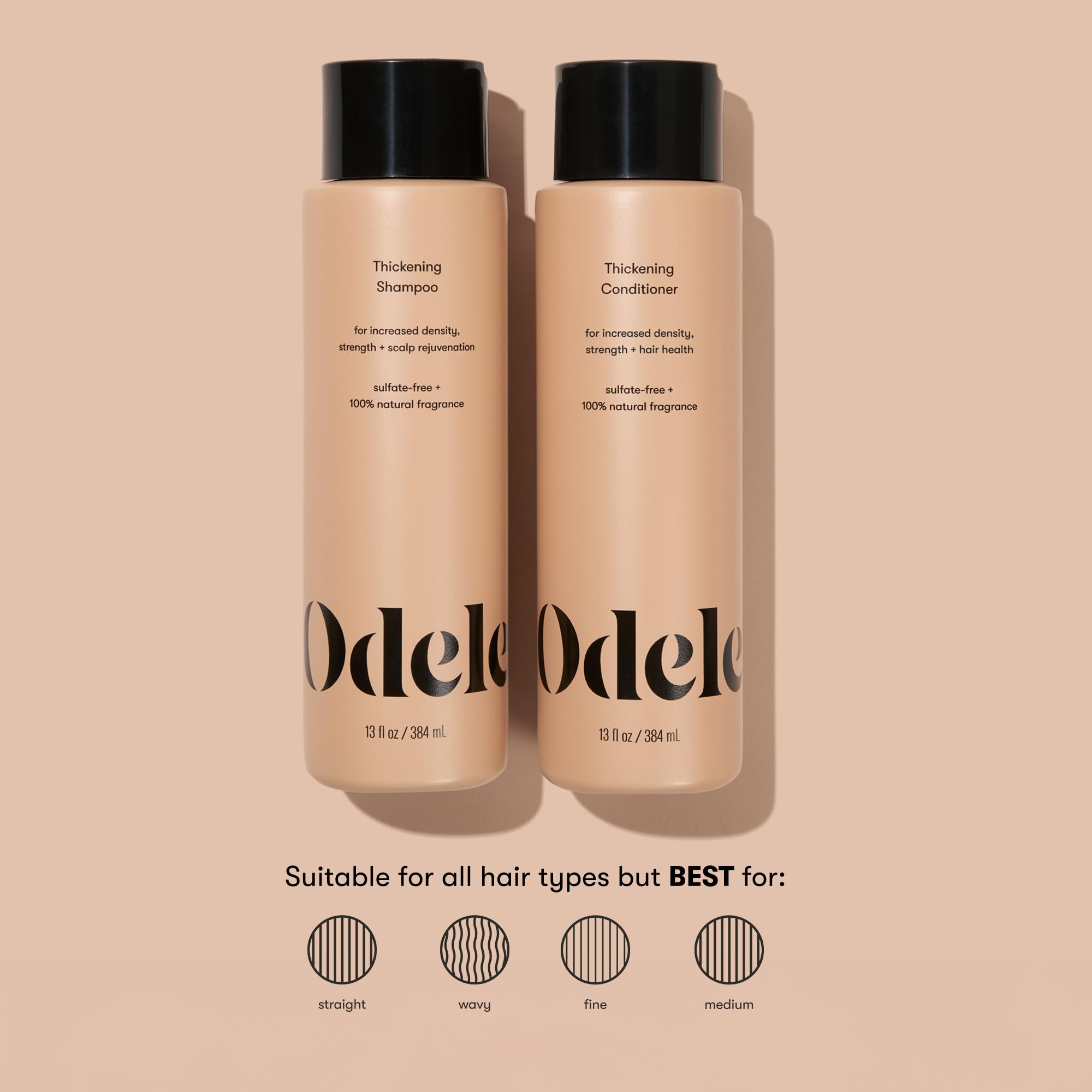 Odele thickening shampoo and conditioner packshot shows value set for density and shine