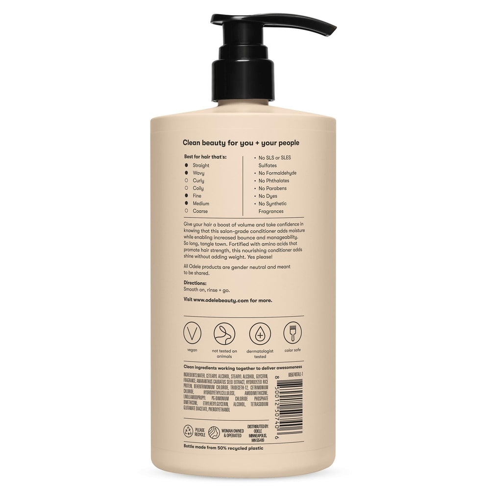 Odele Volumizing Conditioner scent note hints at fresh oakmoss and cucumber aroma.
