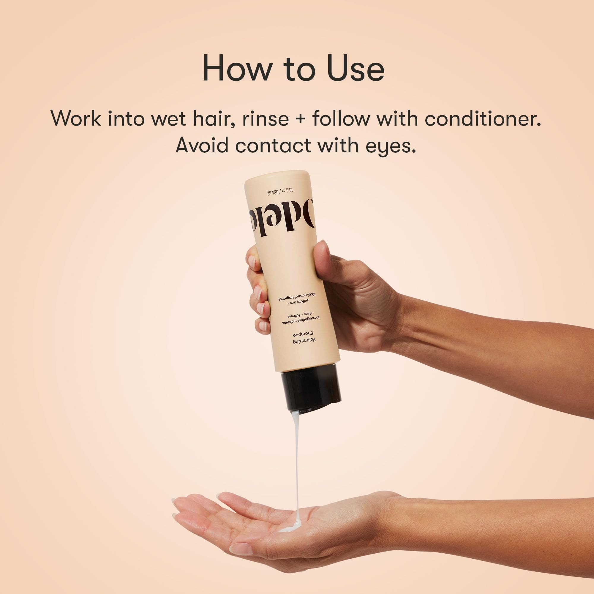 Straight hair with weightless fullness after applying Odele Volumizing Shampoo.