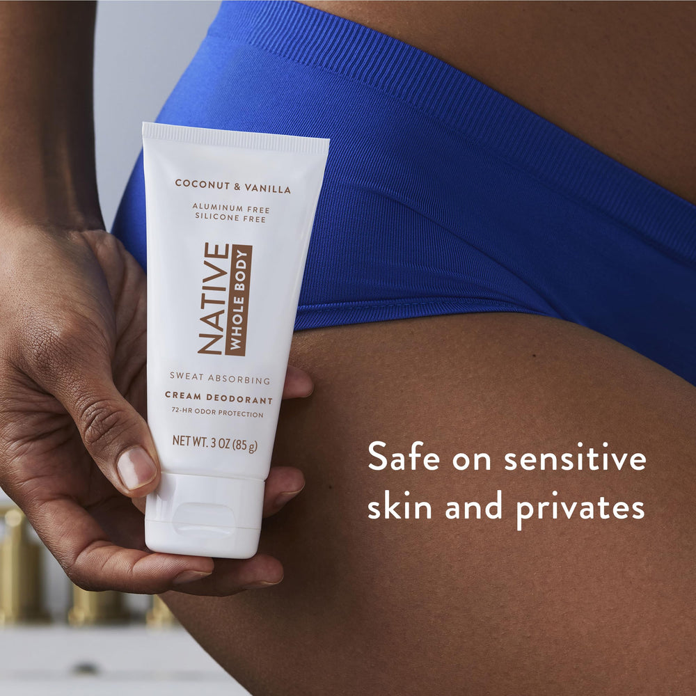 Native deodorant cream provides odor protection without leaving white residue.